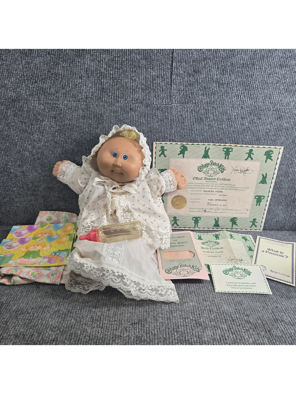 Cabbage Patch Kids 1982 Preemie Doll with Certificate & Papers